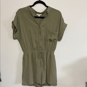 Blu Pepper Sage Green Button-Front Utility Romper